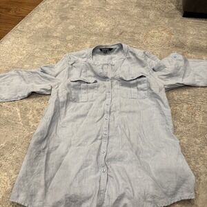 XL Original Nicole Miller Linen 3/4 Sleeve Blue Vacation Beach Top Shirt Blouse